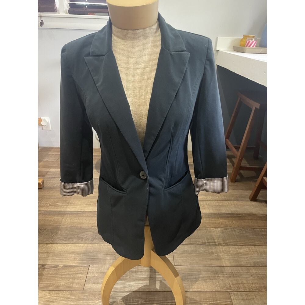 By & By Navy Blue One Button 3/4 Cuff Sleeve Lined Blazer S, JFK Jr Core Preppy